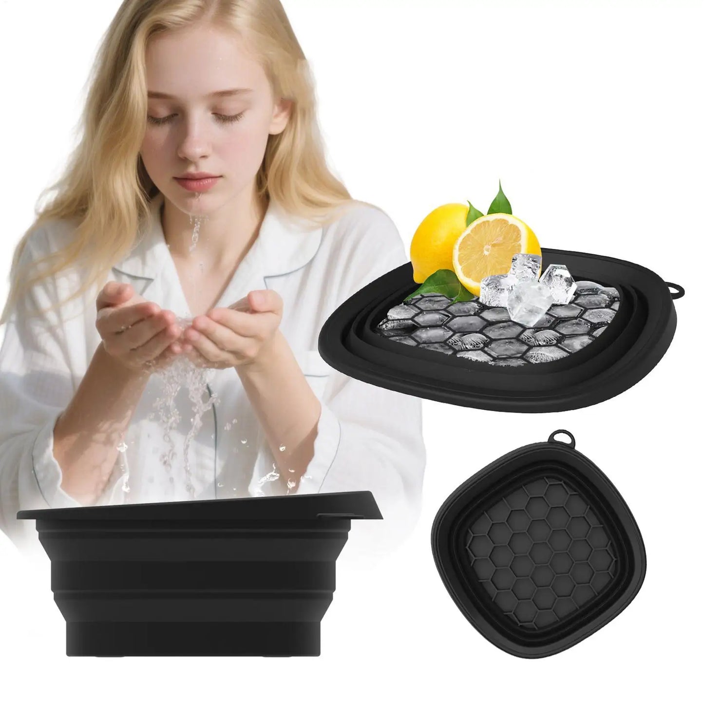 Ice Face Bowl Facial Ice Bath Bowl for Cold Plunge Reusable Spa Tool with Built-in Tray Outdoor Portable Foldable Wash Basin