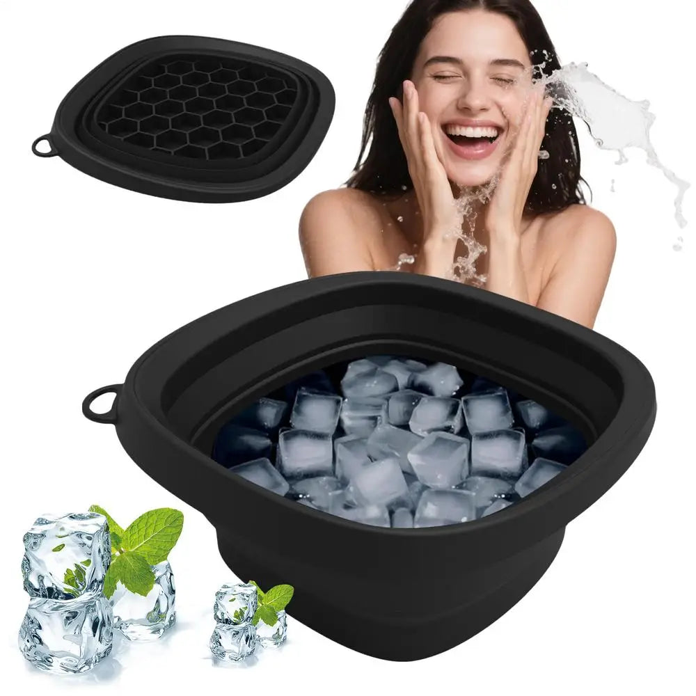 Ice Face Bowl Facial Ice Bath Bowl for Cold Plunge Reusable Spa Tool with Built-in Tray Outdoor Portable Foldable Wash Basin