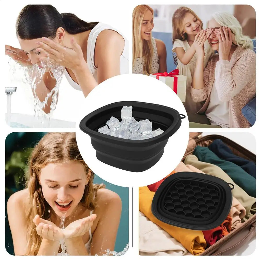 Ice Face Bowl Facial Ice Bath Bowl for Cold Plunge Reusable Spa Tool with Built-in Tray Outdoor Portable Foldable Wash Basin
