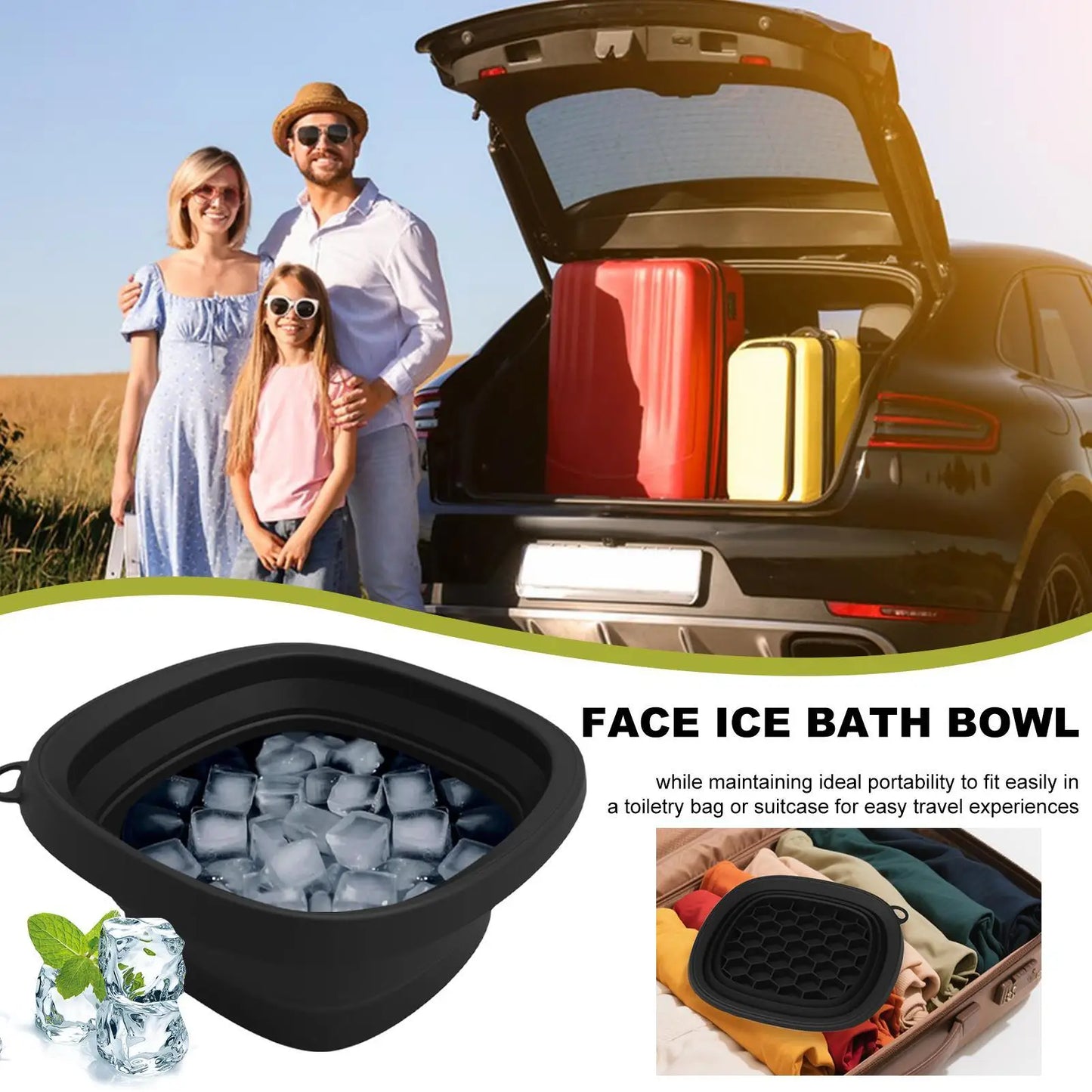Ice Face Bowl Facial Ice Bath Bowl for Cold Plunge Reusable Spa Tool with Built-in Tray Outdoor Portable Foldable Wash Basin
